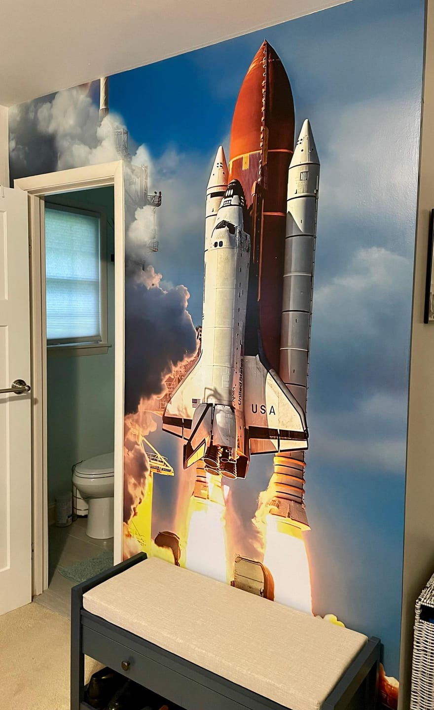 Customer photo review of Space Shuttle Wall Mural Wallpaper. NASA Theme Wall Decor. #6470