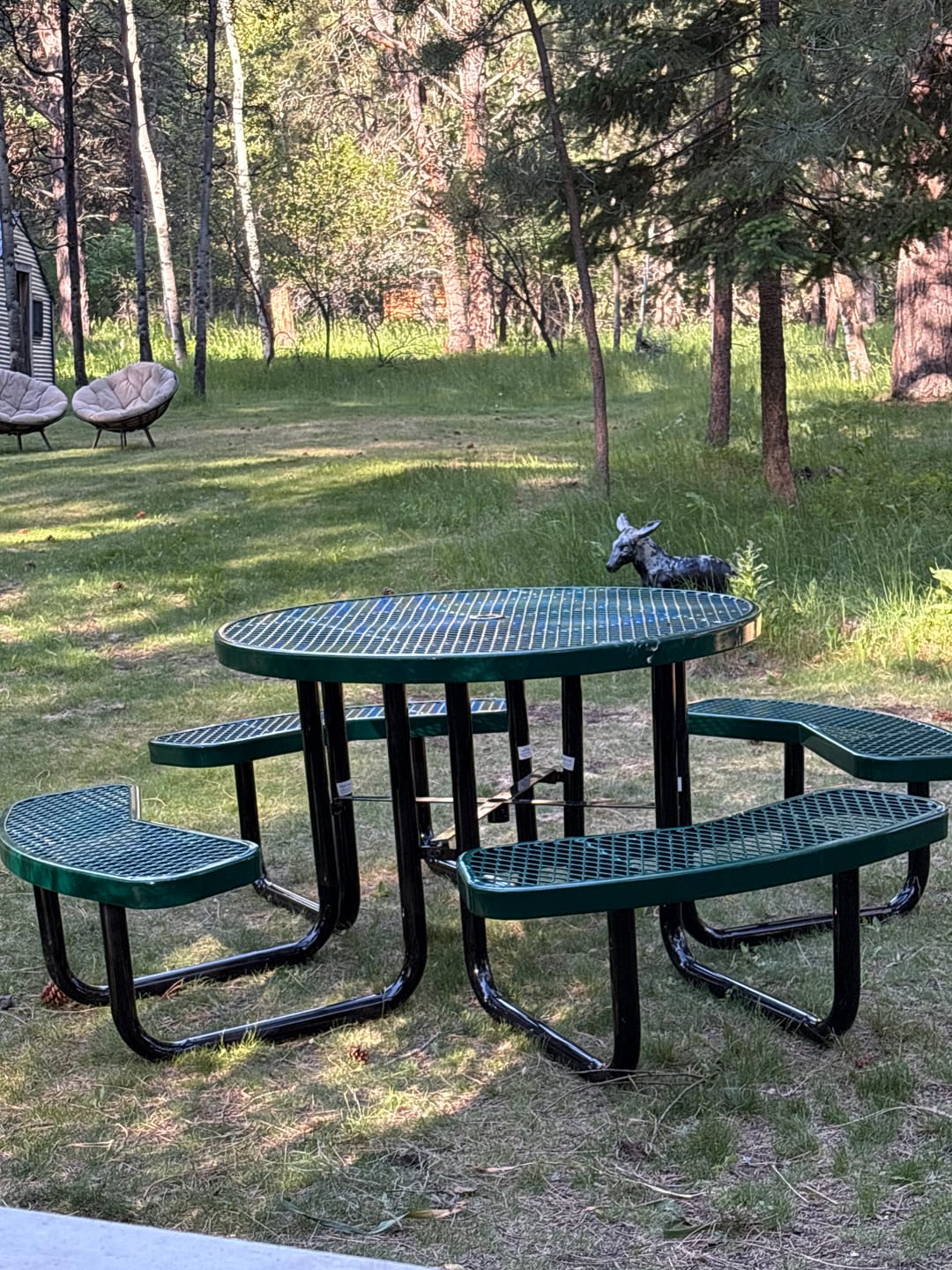 Customer photo review of Quick Ship Round Picnic Table 46" Round Expanded Metal - Portable Commercial Picnic Table