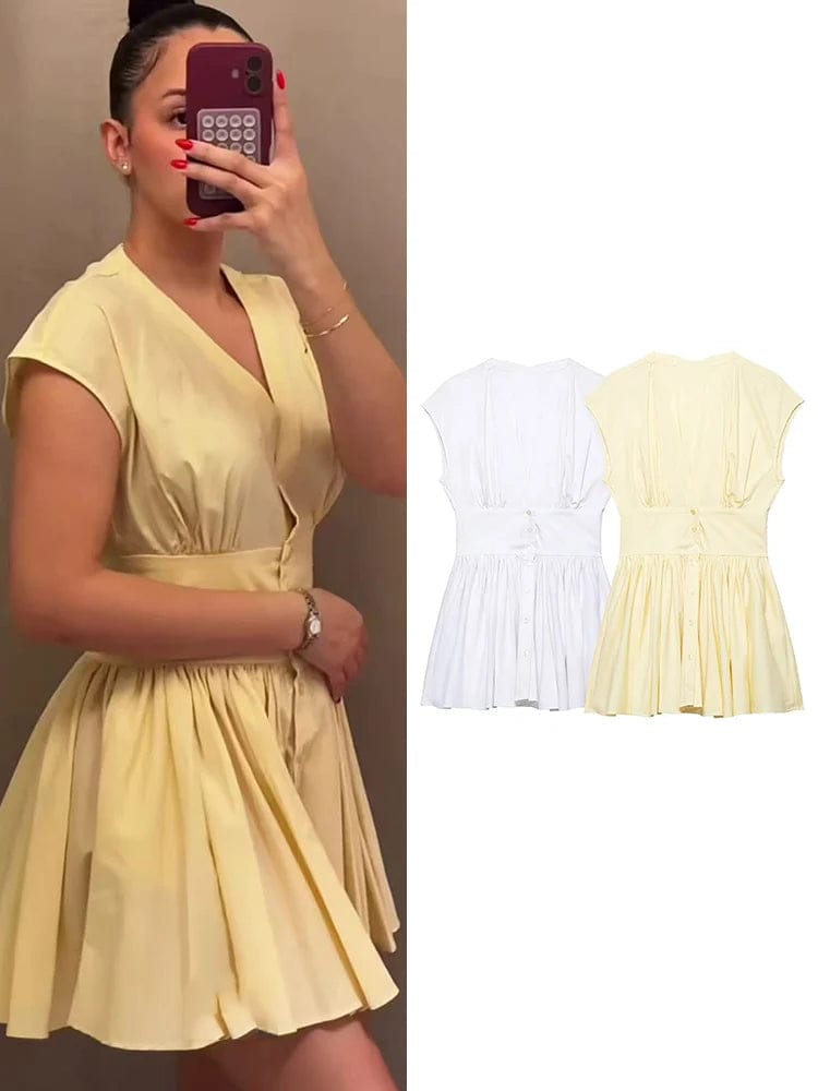 Customer photo review of Brynn Pleated Button-Front Mini Dress