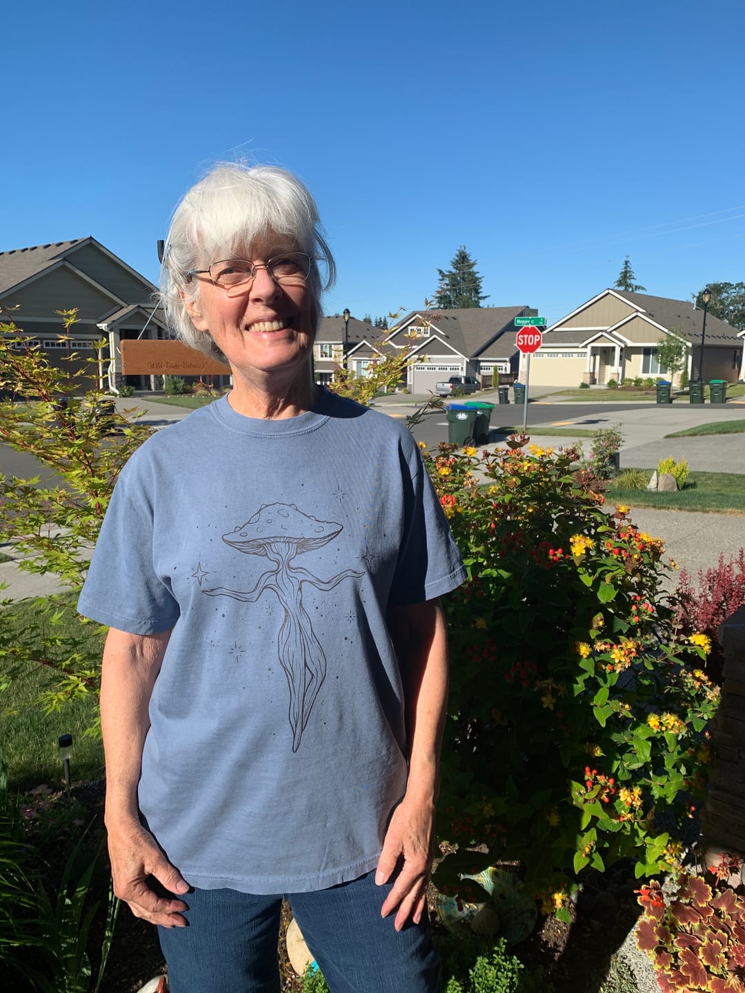 Customer photo review of Dancing Mushroom T-Shirt