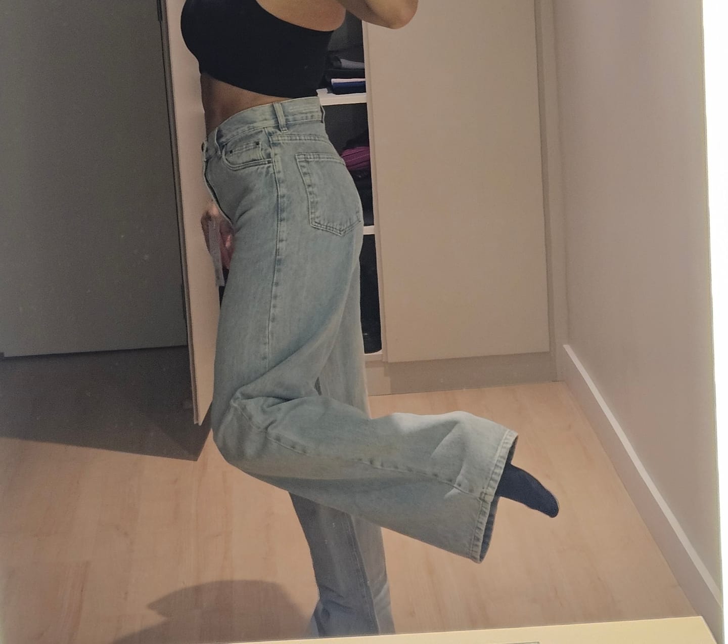 Customer photo review of Calça Jeans Wide Leg Buriti Azul Claro