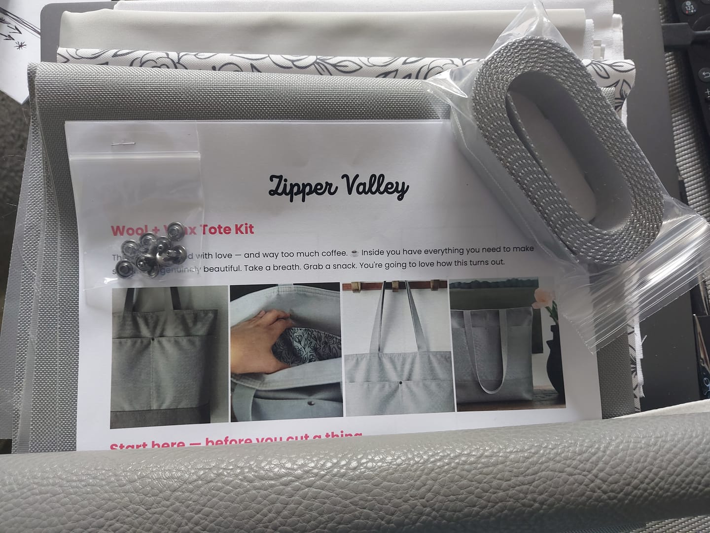 Customer photo review of Wool + Wax Tote by Noodlehead in Grey - Bag Making Kit