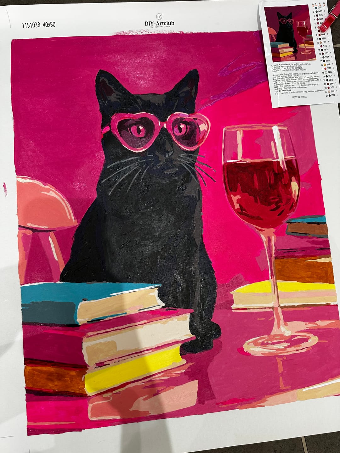 Customer photo review of Black Cat at the Pink Table | Paint by Number