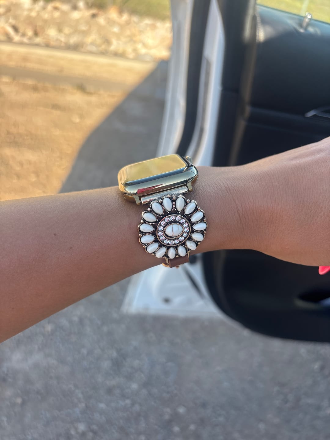 Customer photo review of La Fleur, Gemstone and Leather Watch Band for Apple Watch