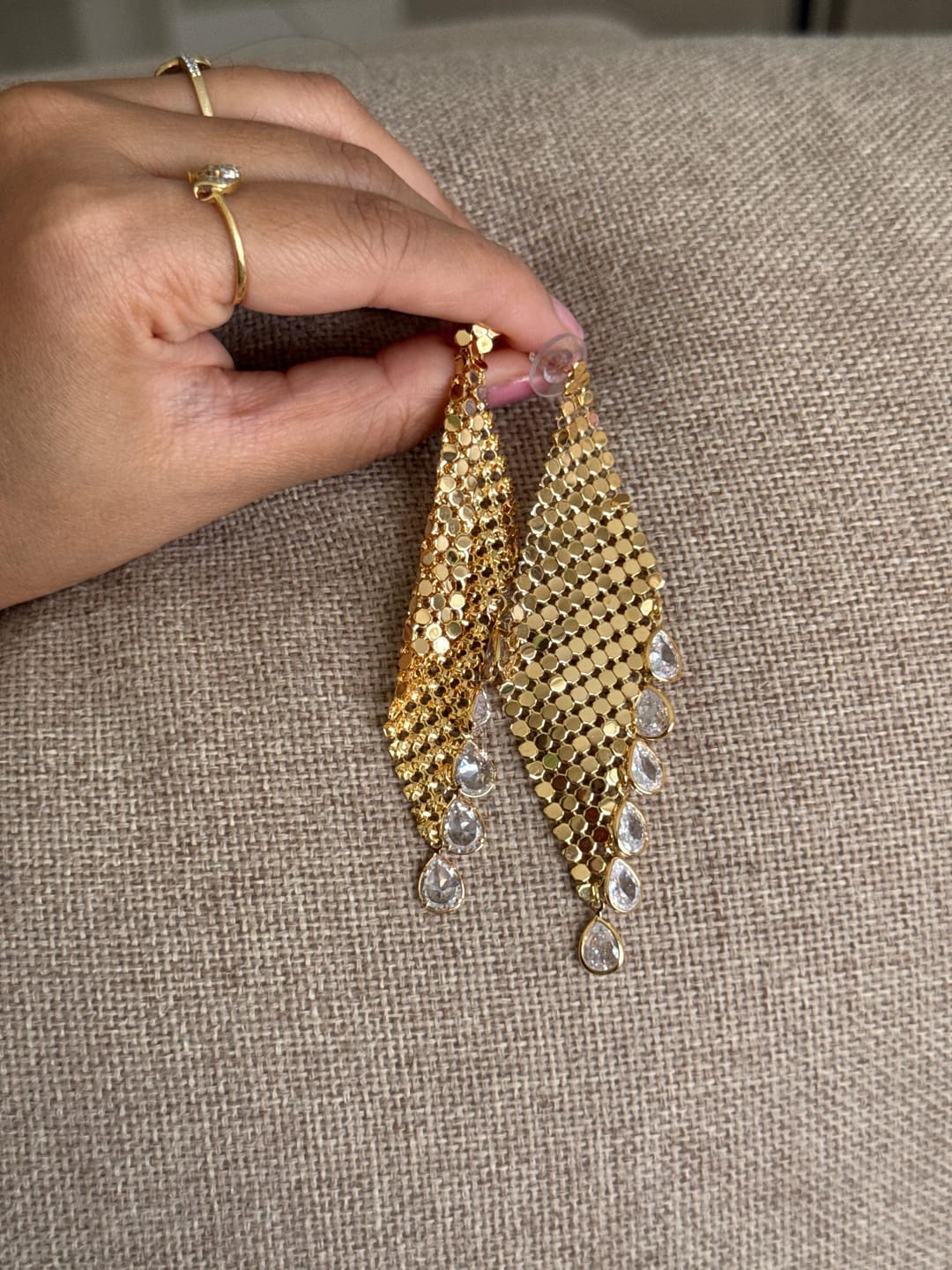 Customer photo review of Golden Cascade Earrings
