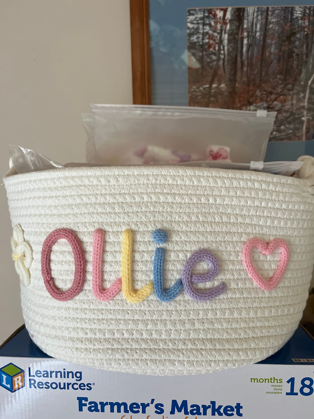 Customer photo review of Baby Knits™  Multicolor Personalized Knitted Basket