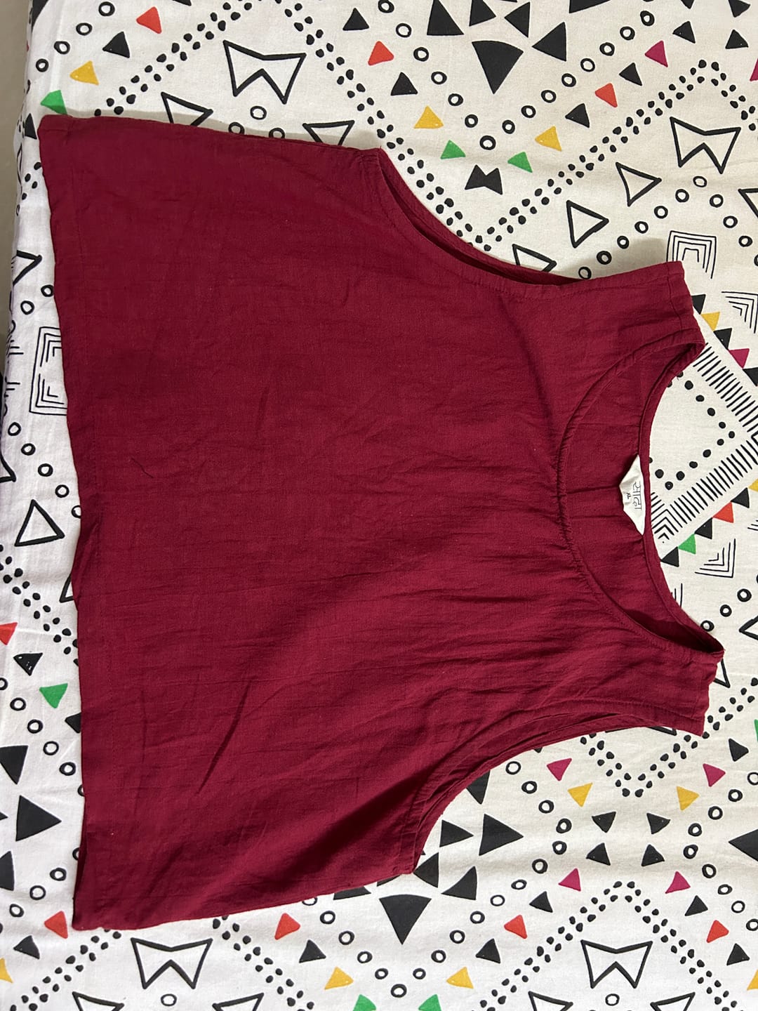 Customer photo review of Women Maroon Flowy Linen Crop Top