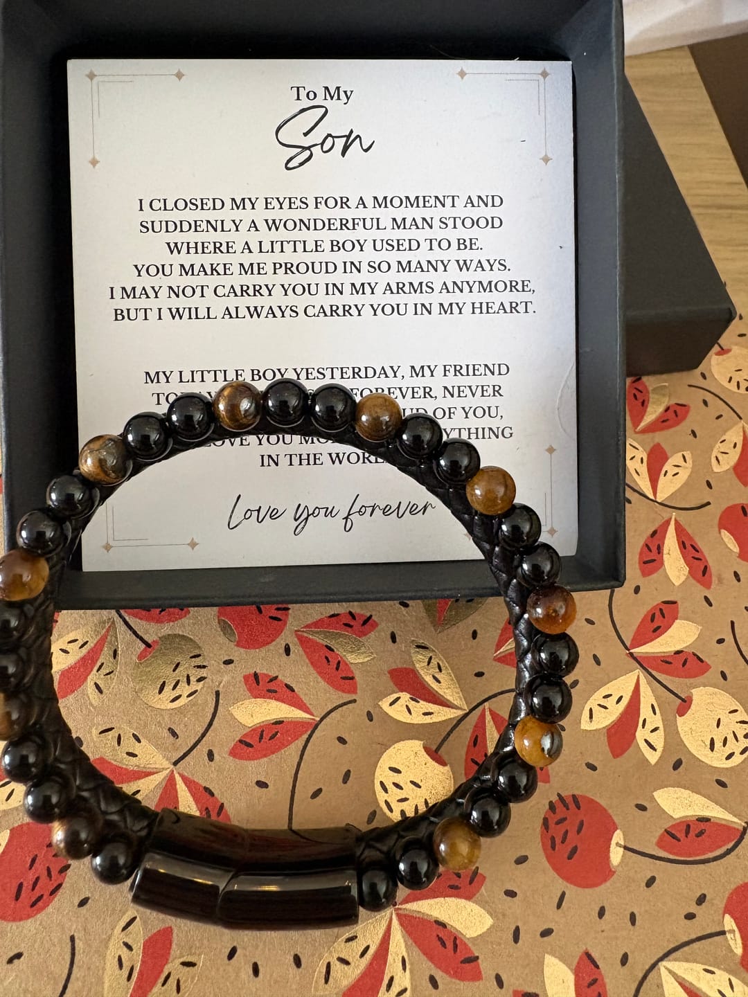 Customer photo review of Men’s Leather & Bead 21cm Bracelet Gift Set for Son or Soulmate