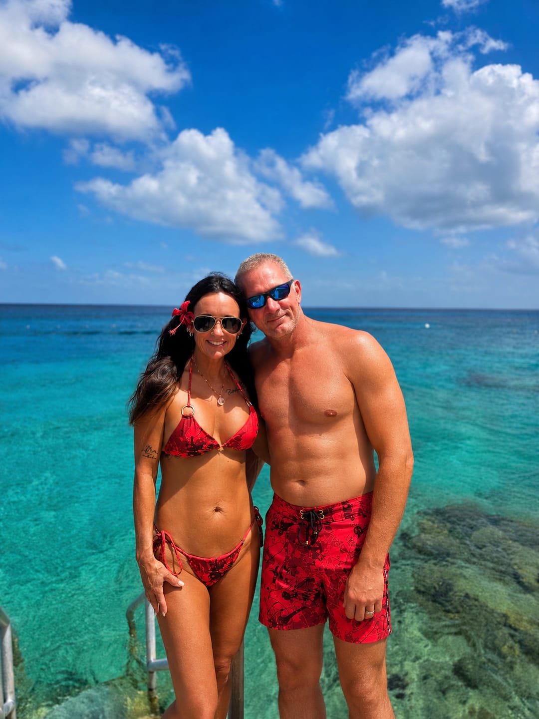 Customer photo review of Splatter Swim Shorts Red - 5"
