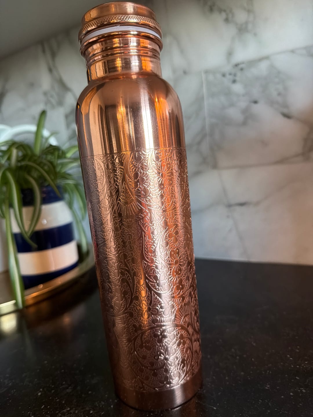 Customer photo review of Special Edition Mandala Engraved Copper Water Bottle | Spiritual Wellness & Meditation Design [ Preorder ]