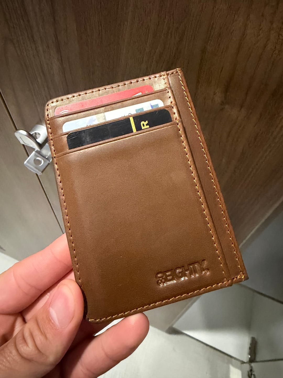 Customer photo review of 80Eighty® Cognac Leather Wallet