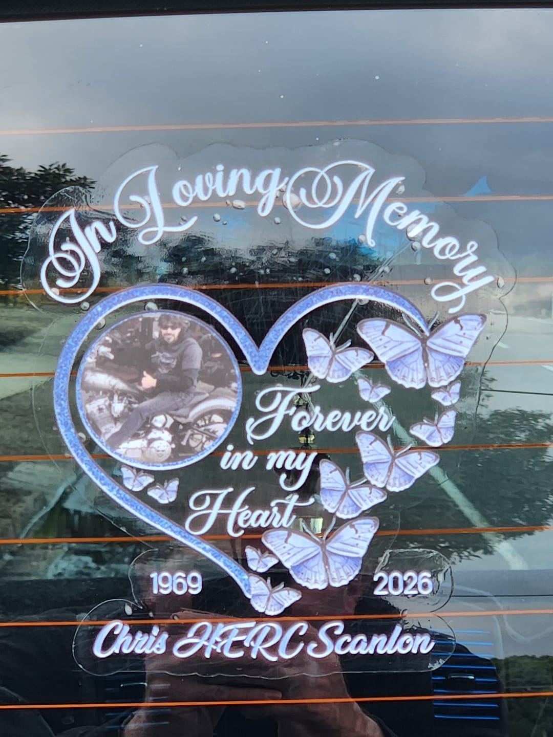 Customer photo review of In Loving Memory Sparkling Heart Memorial Butterflies Personalized Decal