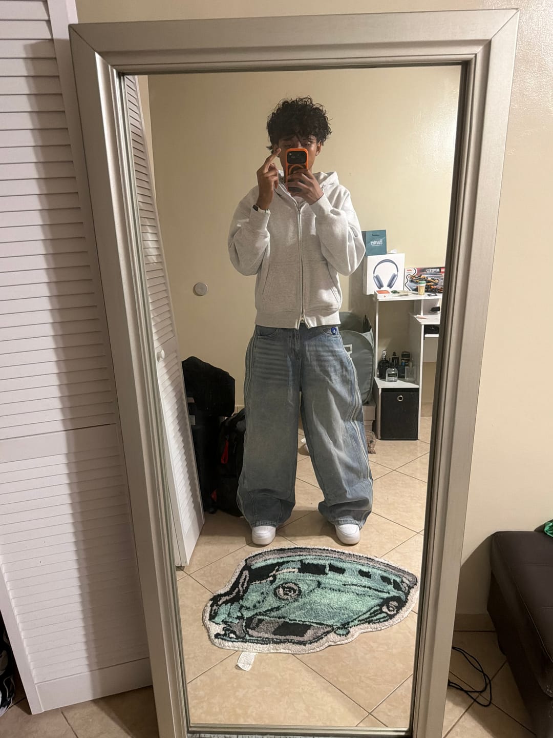 Customer photo review of Aelfric Eden Stripe Whiskering Baggy Barrel Jeans