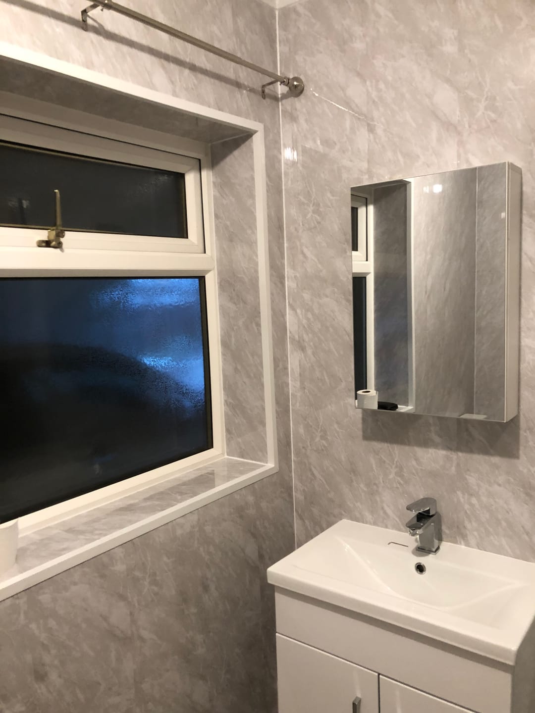 Customer photo review of 8mm Storm Grey Marble Bathroom Wall Panel 2.6M
