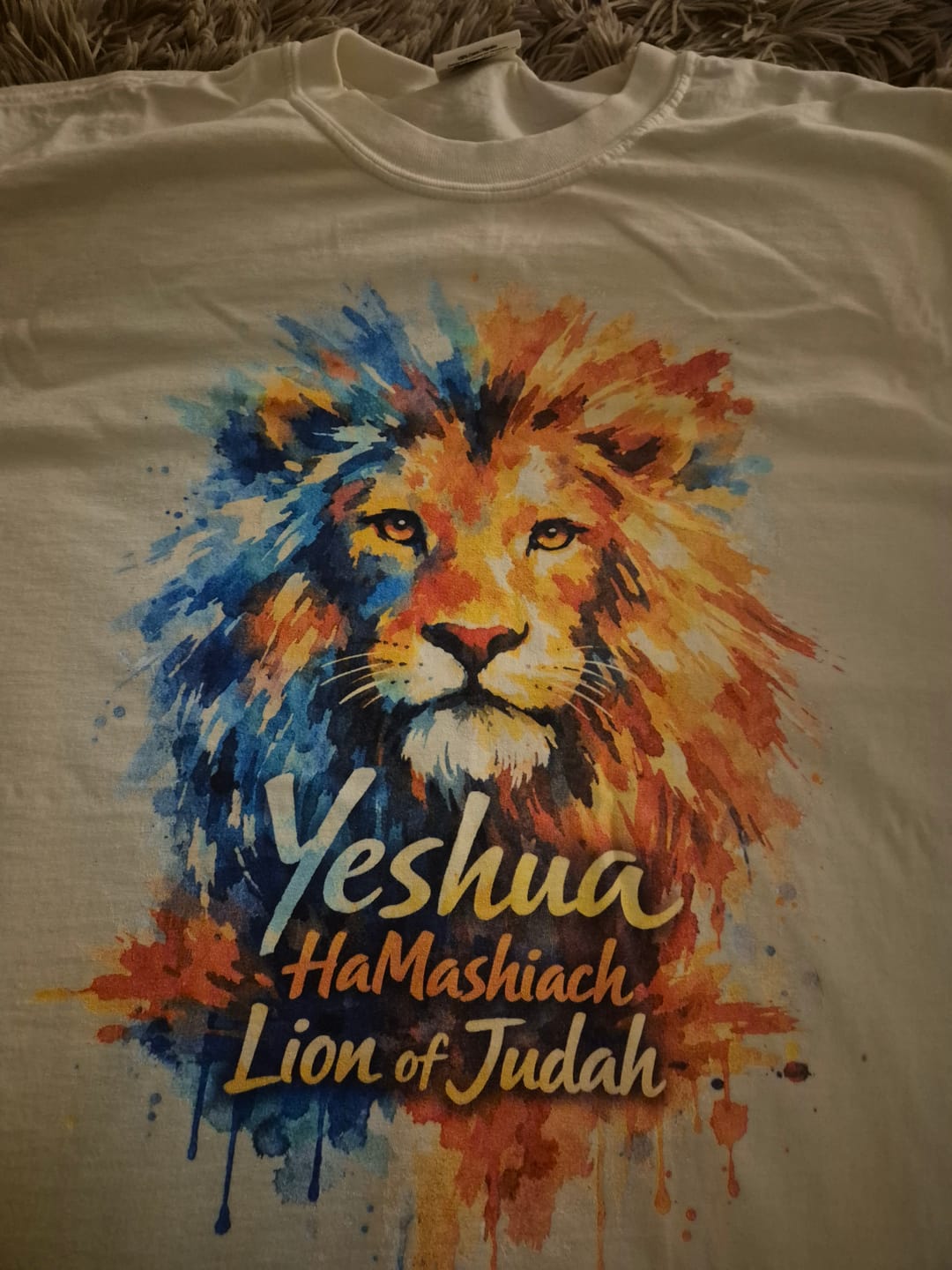 Customer photo review of Yeshua HaMashiach – Lion of Judah Unisex Premium T-Shirt