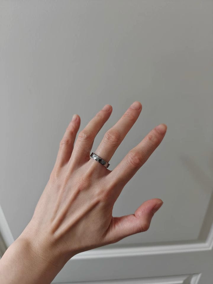 Customer photo review of Glimpse Eternity Pure Tantalum Hammered Mirror Ring
