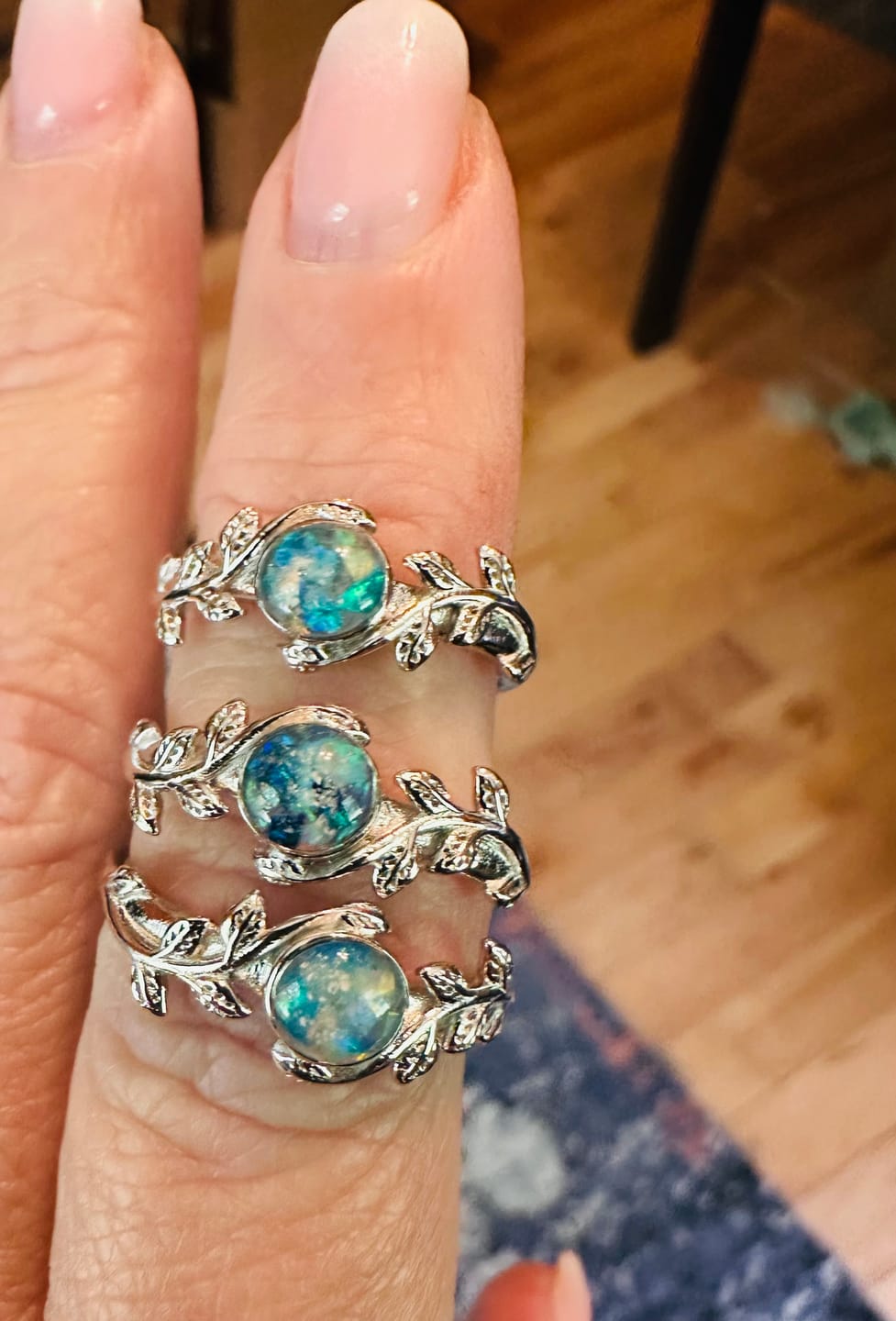 Customer photo review of Leaf Opal Cremation Ring
