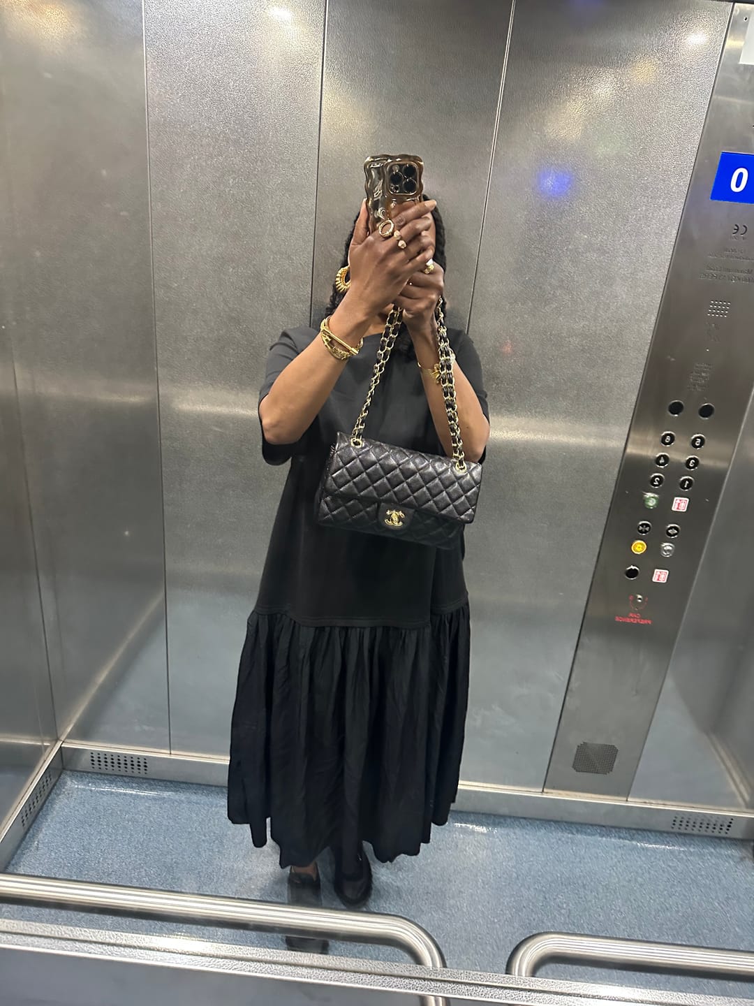 Customer photo review of Eris Pleated Patchwork Midi Dress