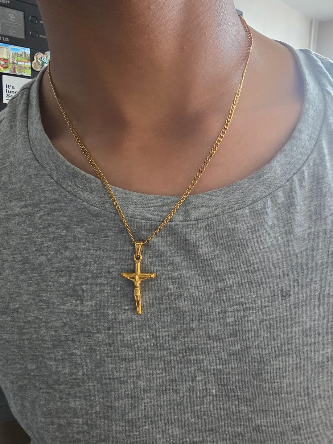 Customer photo review of Gold Cross Necklace