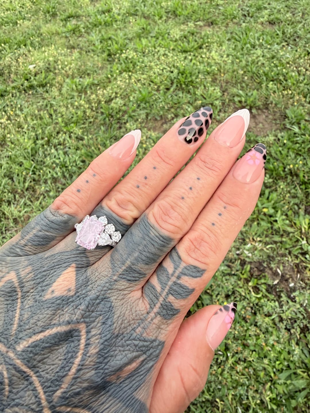 Customer photo review of S925 5.0Ct Pink/White Stone Radiant Cut Three Stone Engagement Ring Anniversary Ring For Women