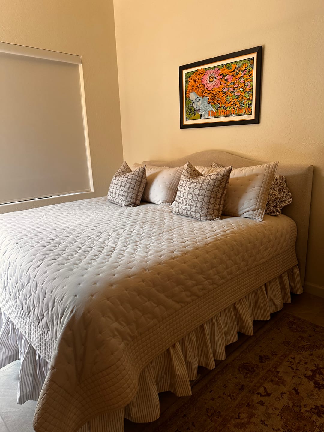 Customer photo review of Gathered Bedskirt in Classic Shoreline Tan Ticking Stripe on White