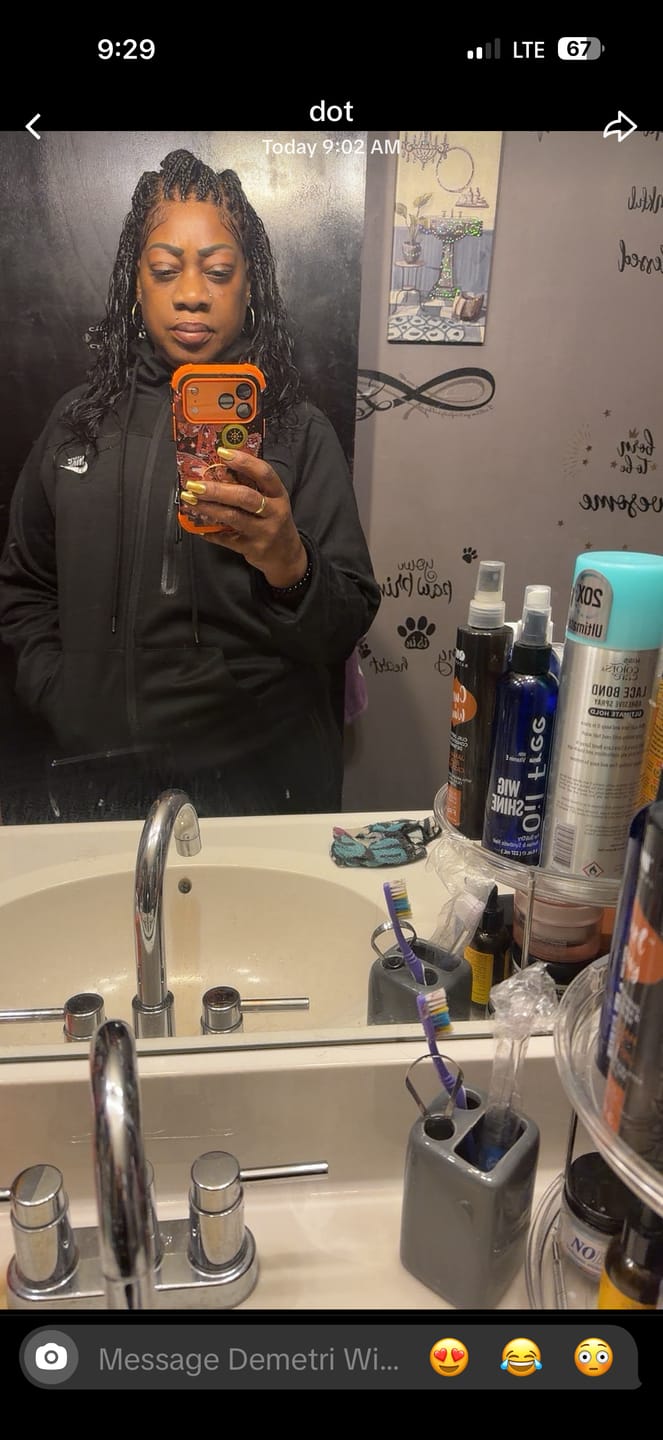 Customer photo review of Michelle - Salon-Style Glueless Miracle Braided Wig Pre-Bleached Swiss HD Full Lace Boho Box Braids Bora Bora Human Hair Body Wave Curls