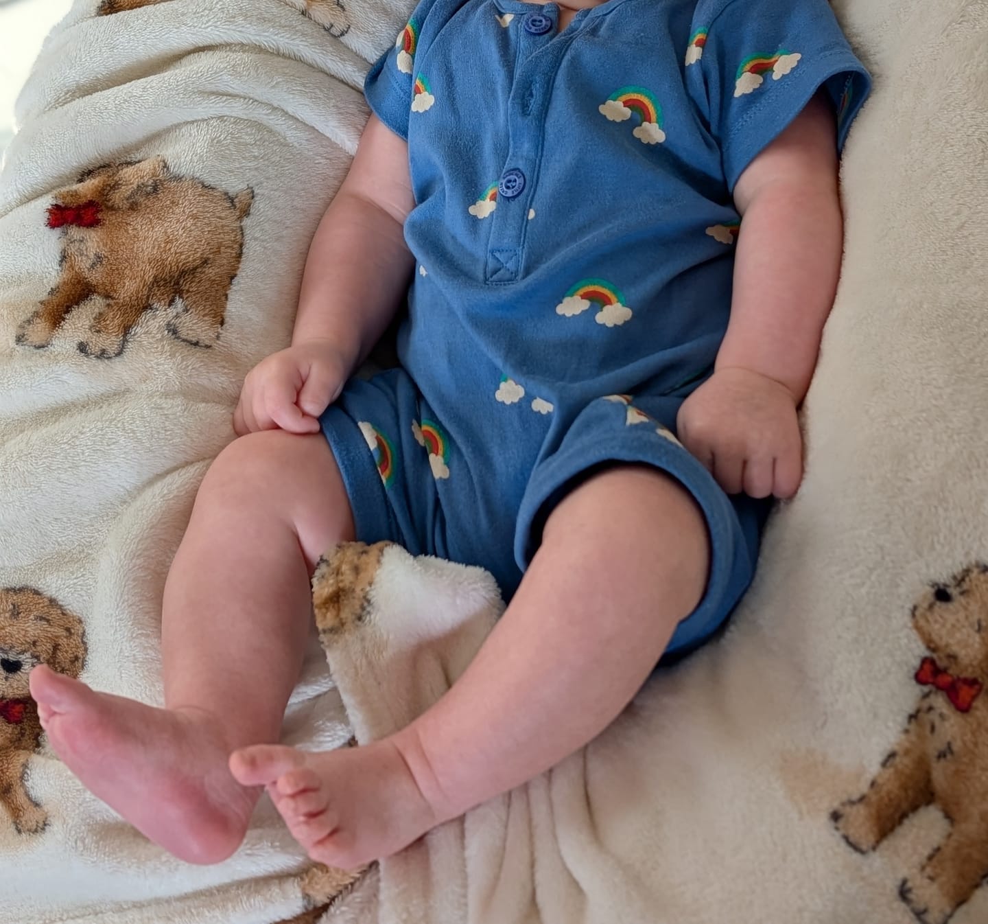 Customer photo review of Blue Rainbows Organic Romper