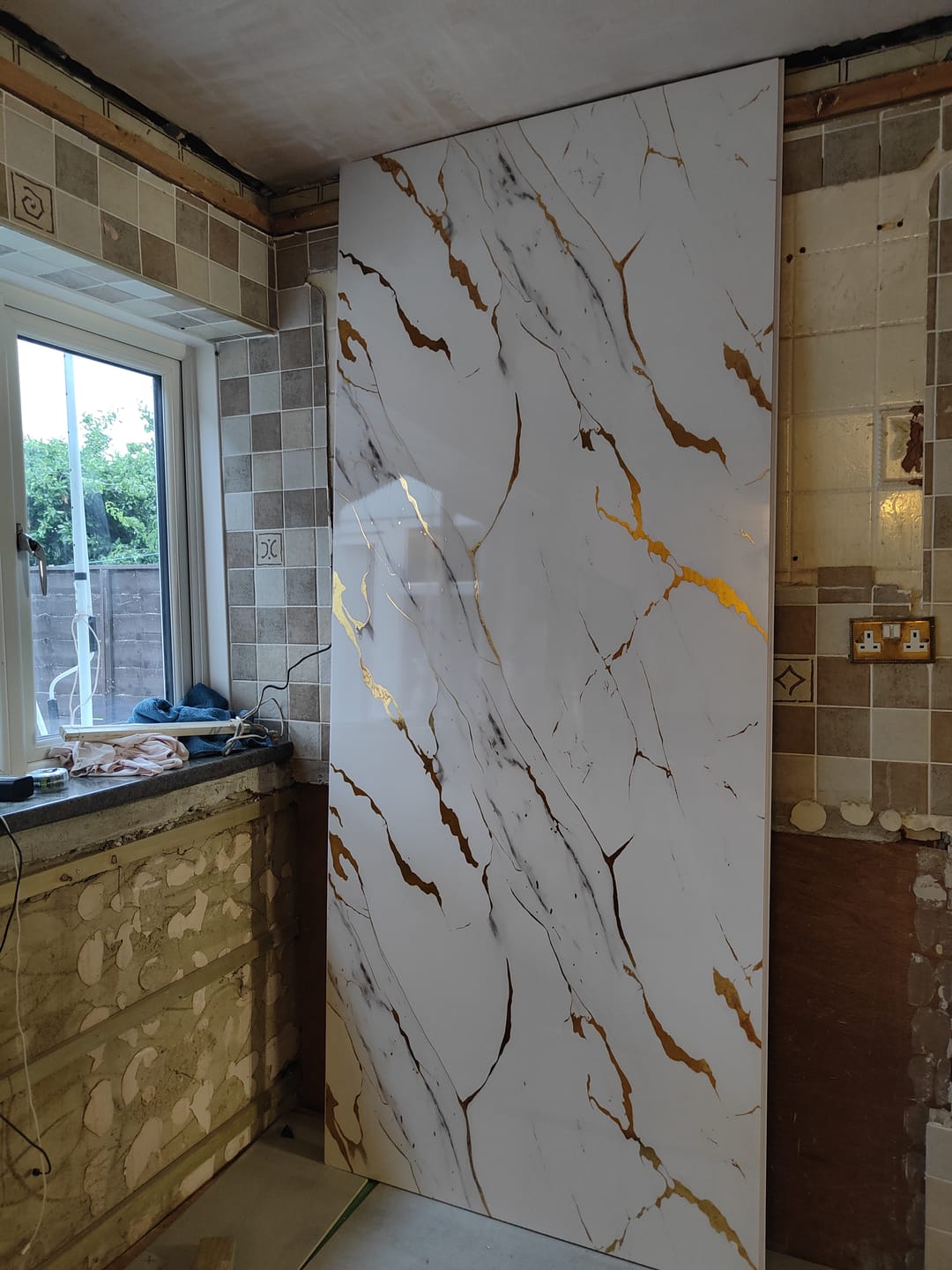 Customer photo review of Premium White Gold Gloss Shower Wall Panel - 1M x 2.4M