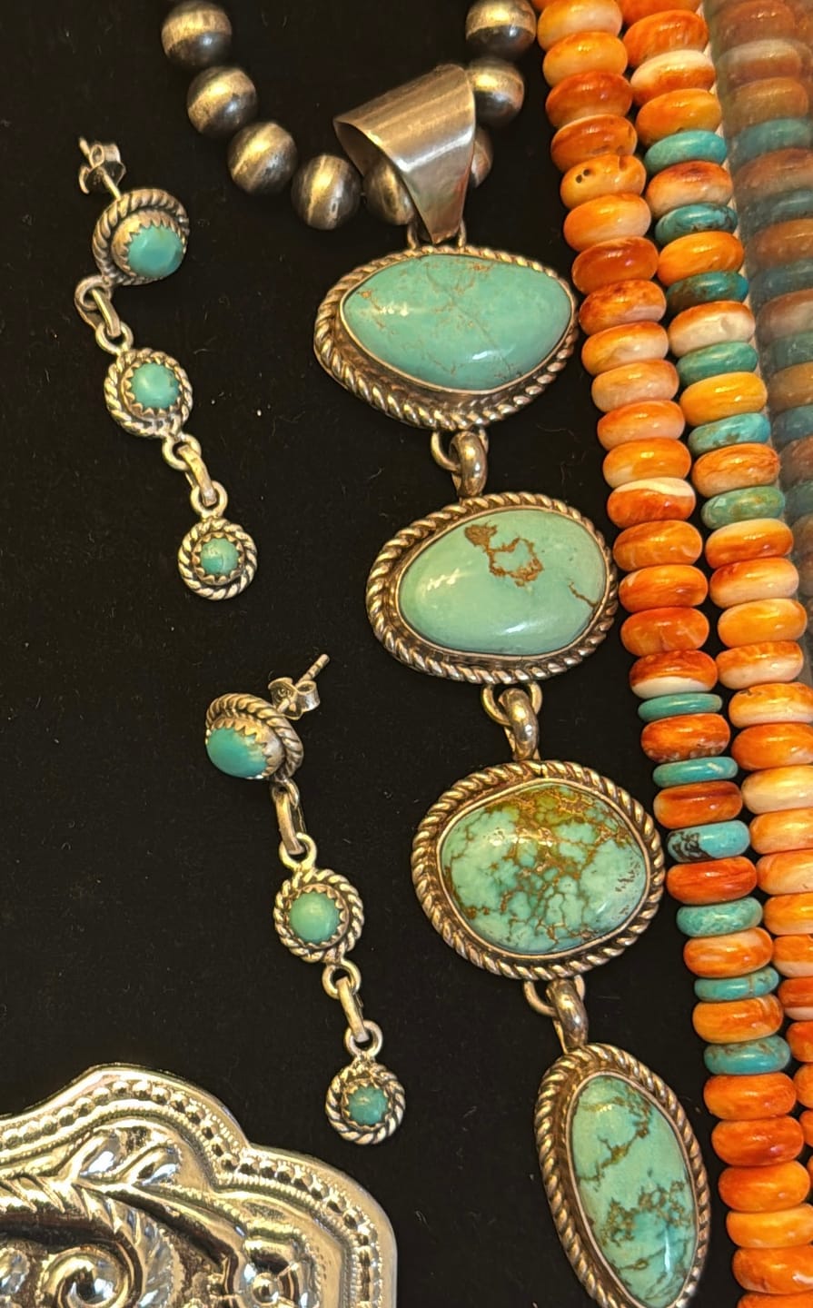 Customer photo review of Handmade Sterling Silver Kingman Turquoise Post Dangle Earrings "Signed Nizhoni"