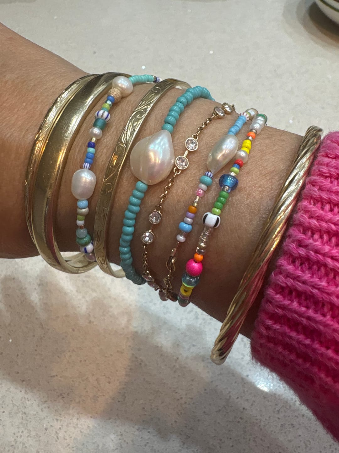 Customer photo review of Sarah Turquoise Pearl Bracelet