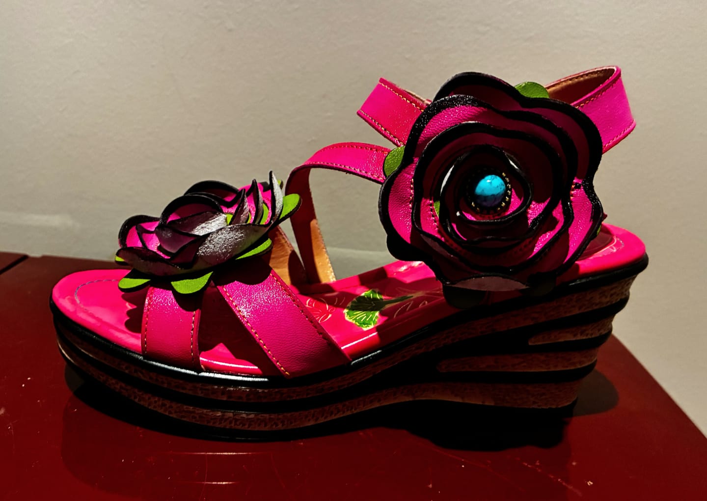 Customer photo review of Printed Leather Handmade Romantic Rose Sandals