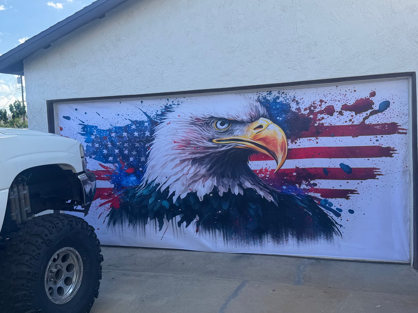 Customer photo review of USA 4th of july Independence Day Bald Eagle With American Flag Paint Art Garage Door Cover