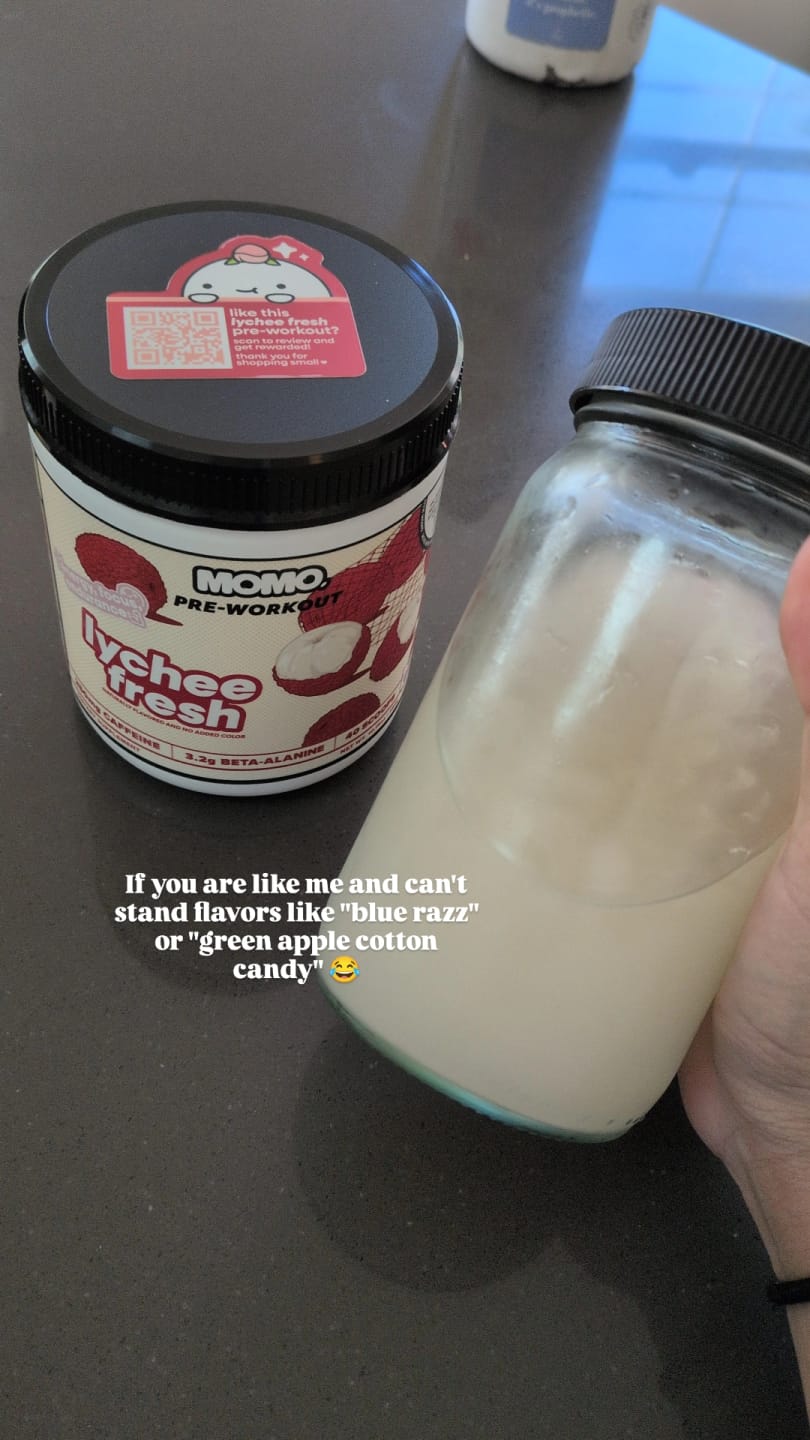 Customer photo review of MOMO® pre-workout | Lychee Fresh | 40 scoops