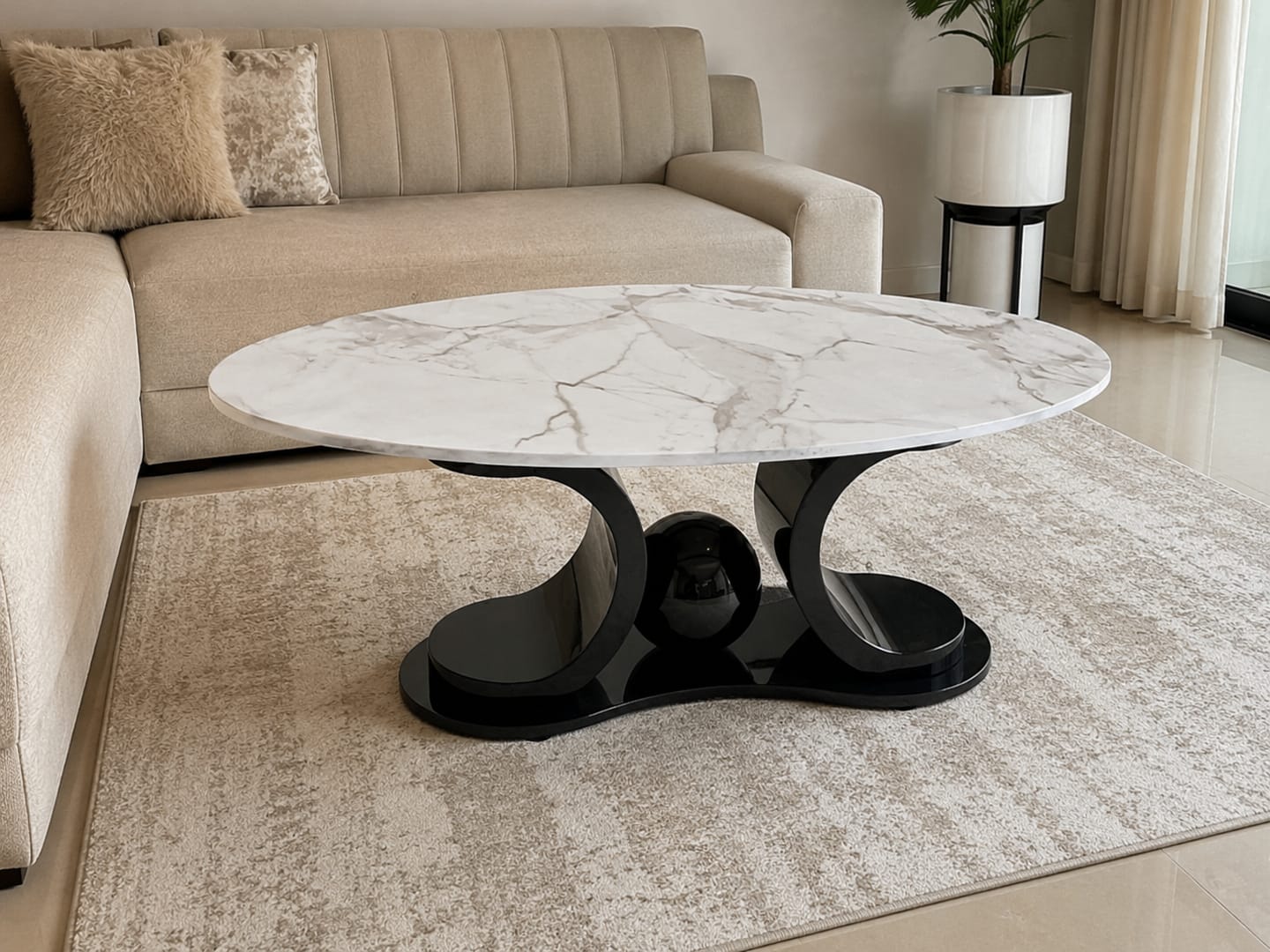 Customer photo review of Radiant Marble Top Stainless Steel with PVD Coated Coffee Table Set