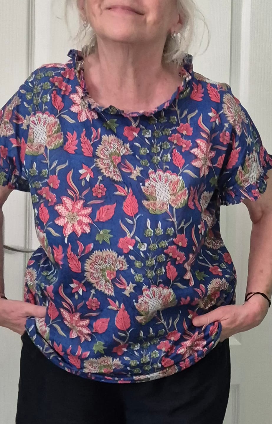 Customer photo review of Blouse Camélia – Voile de coton rosée bleue