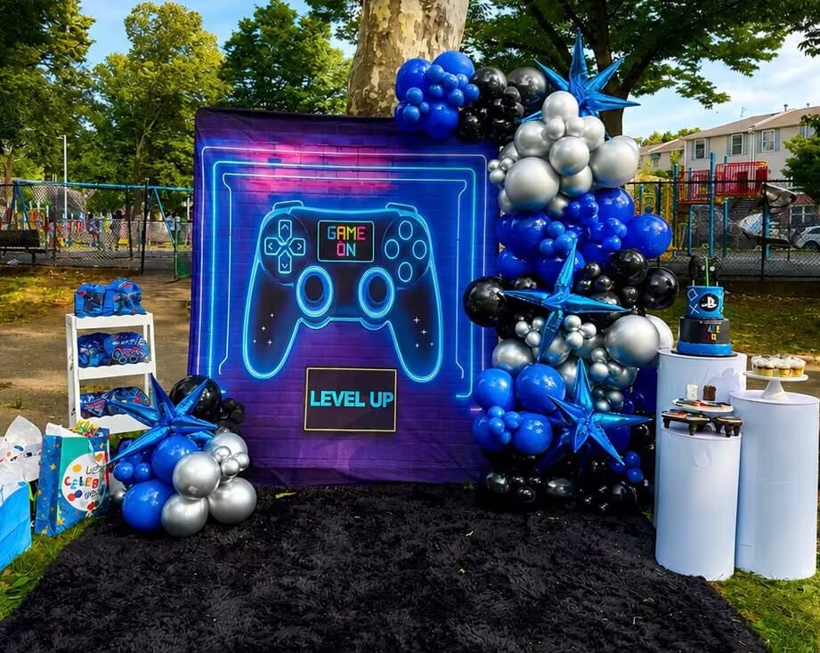 Customer photo review of Custom Game On Level Up Photo Backdrop Banner