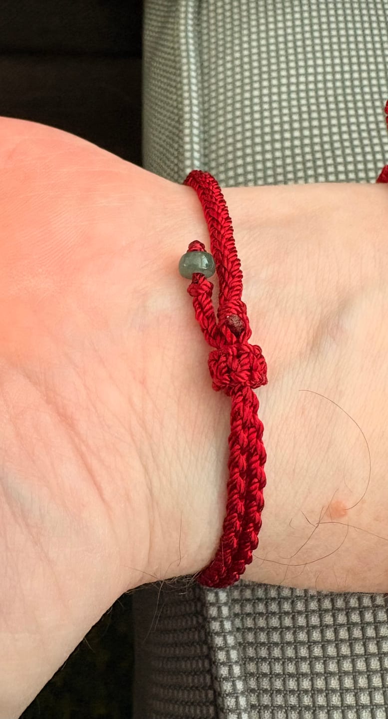 Customer photo review of Buddha Stones Red String Jade Connection Bracelet