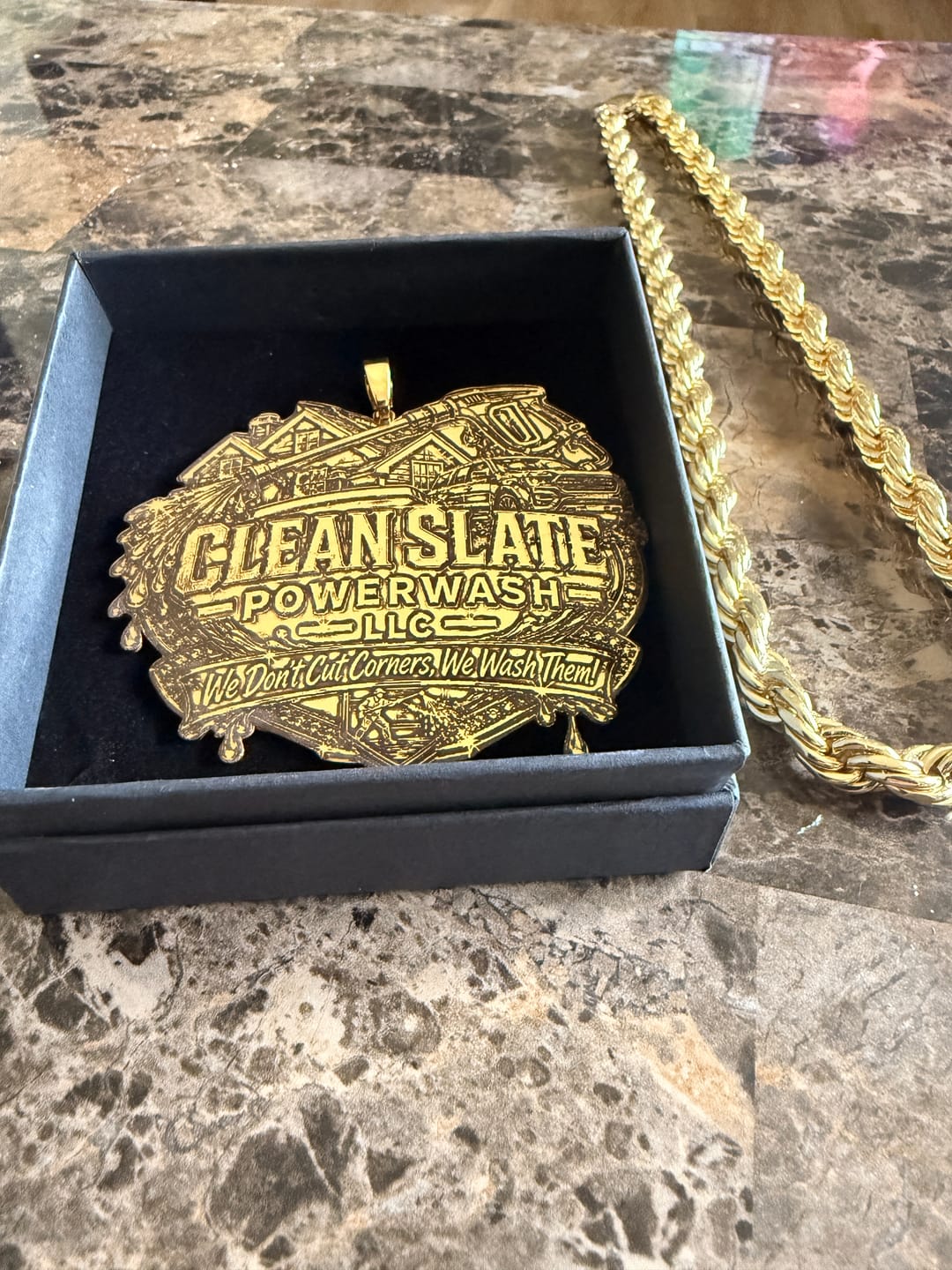 Customer photo review of Custom Logo Engraved Photo Pendant Necklace