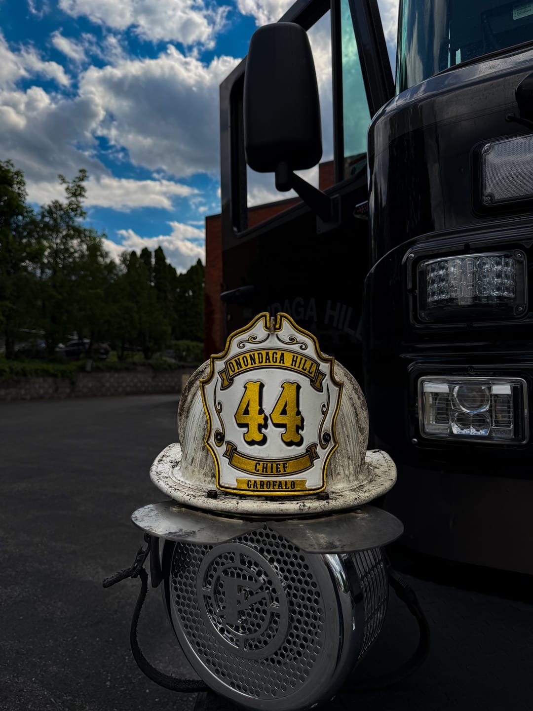 Customer photo review of Smoke Eater Leather Firefighter Helmet Shield