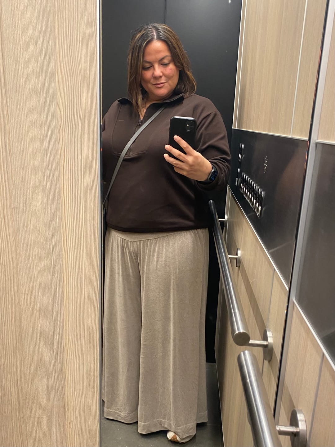 Customer photo review of Janet Maternity Wide Lounge Pants in Taupe