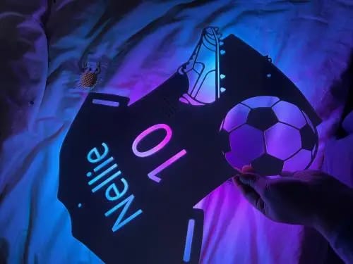 Customer photo review of Personalized Soccer Jersey LED Mirror | Custom Name & Number