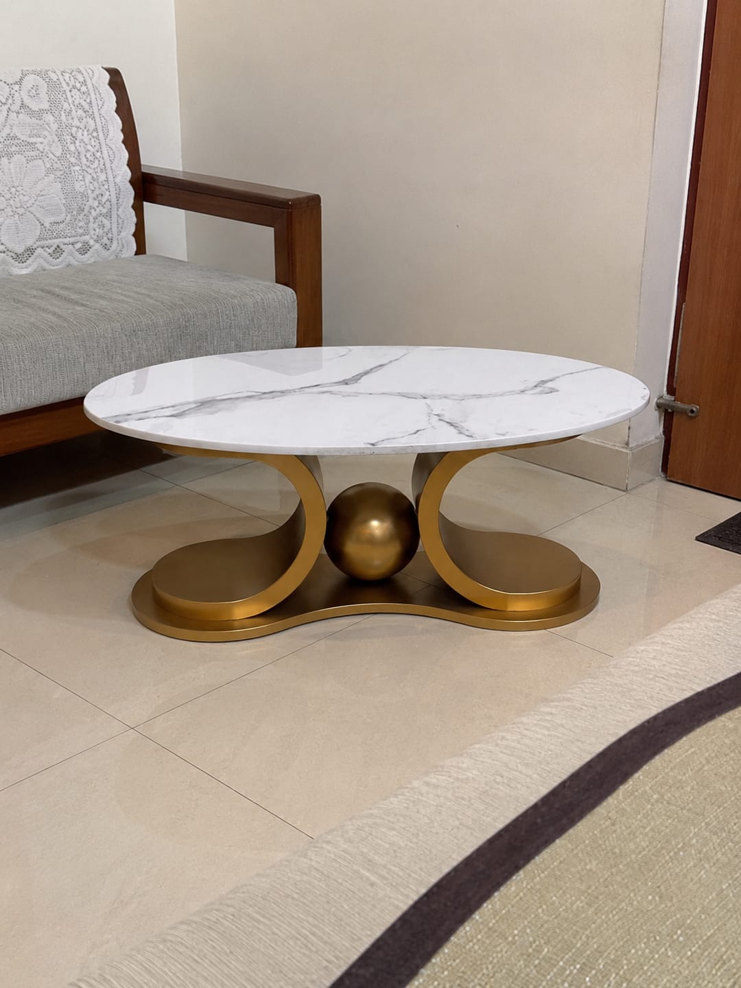 Customer photo review of Radiant Marble Top Stainless Steel with PVD Coated Coffee Table Set