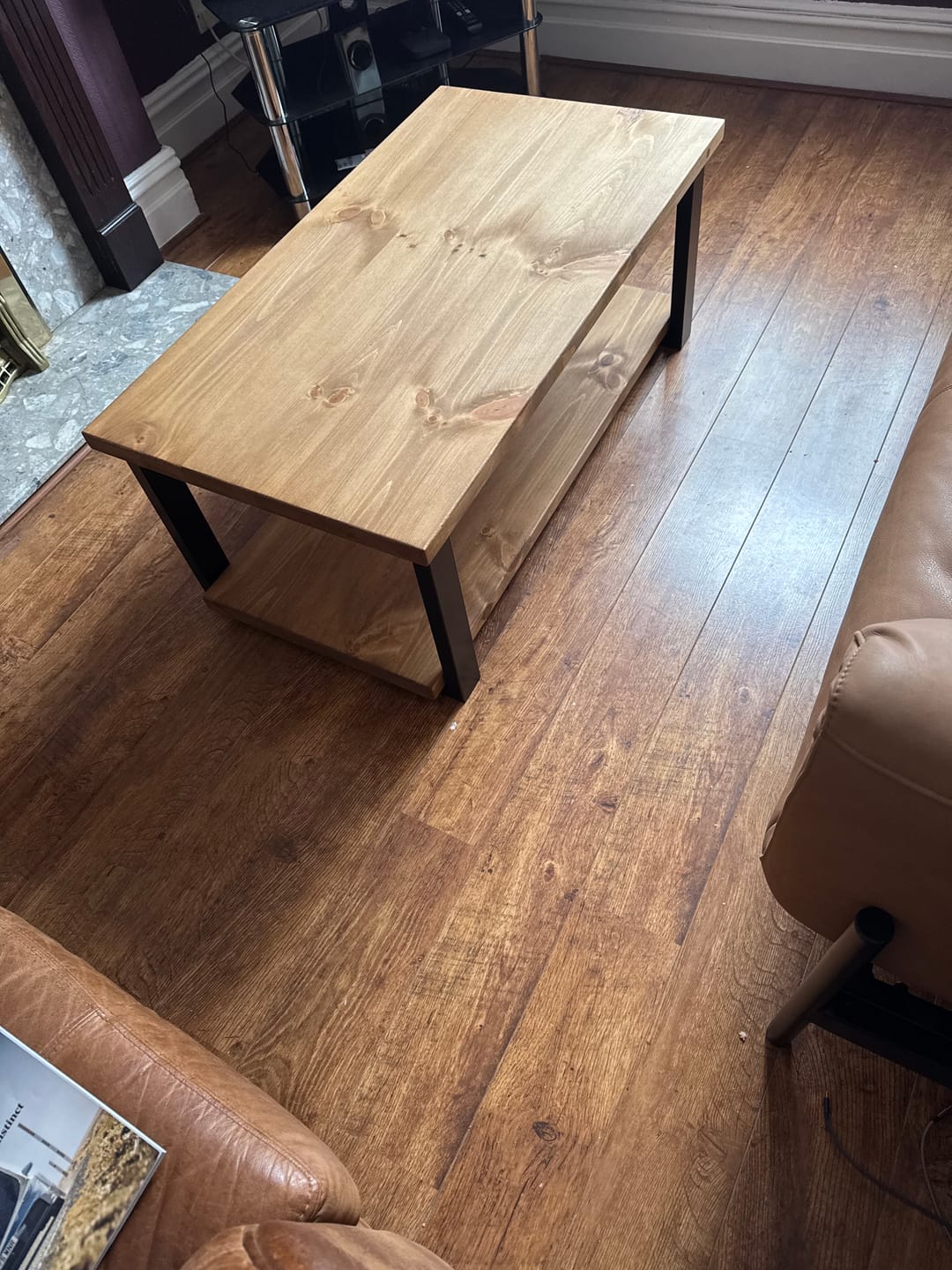 Customer photo review of Rustic Wooden Coffee Table with Shelf