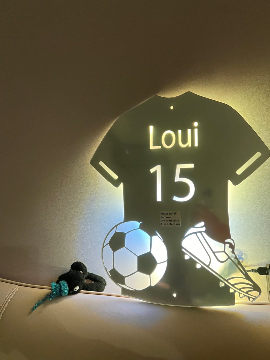 Customer photo review of Personalized Soccer Jersey LED Mirror | Custom Name & Number