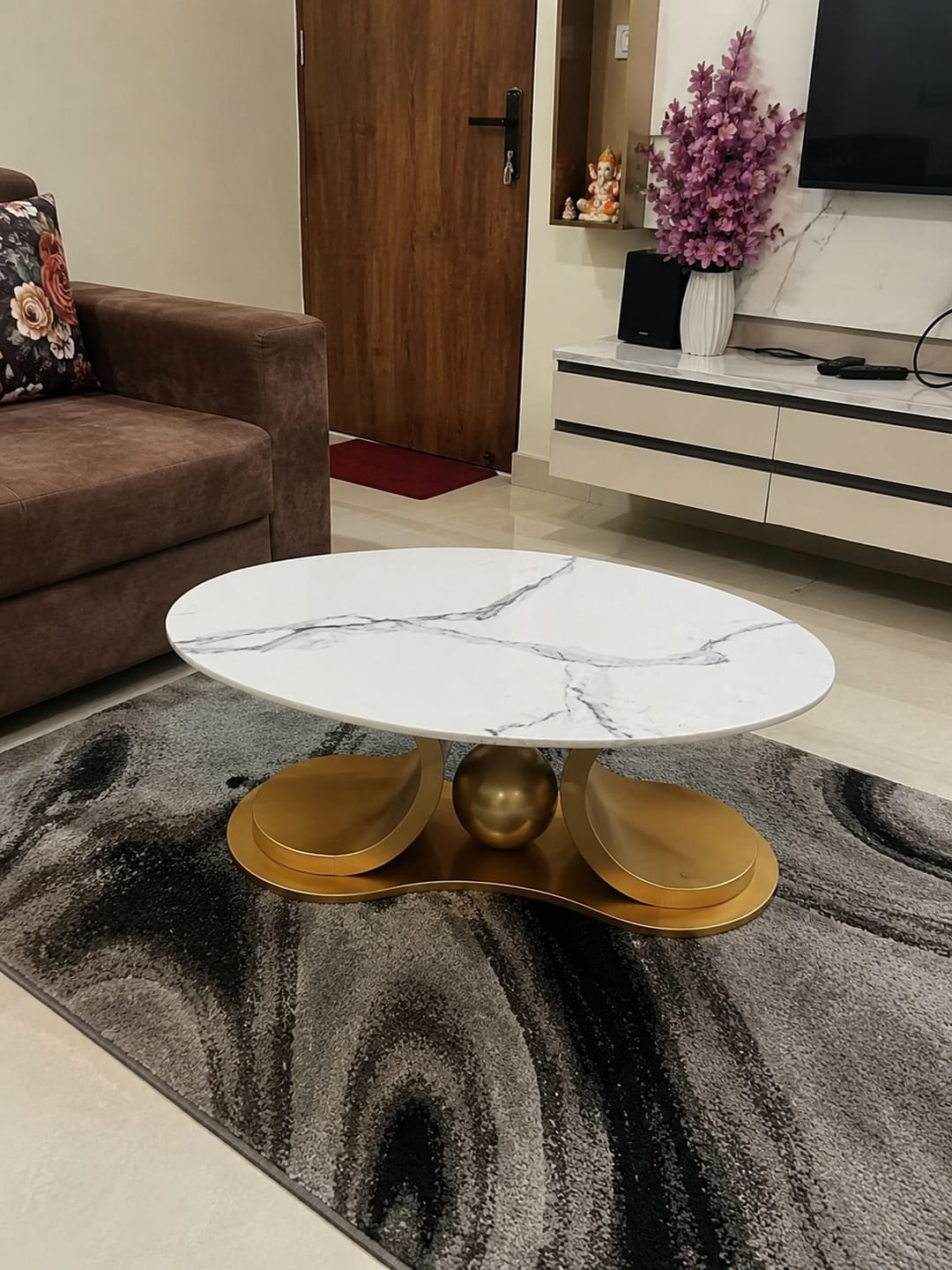 Customer photo review of Radiant Marble Top Stainless Steel with PVD Coated Coffee Table Set