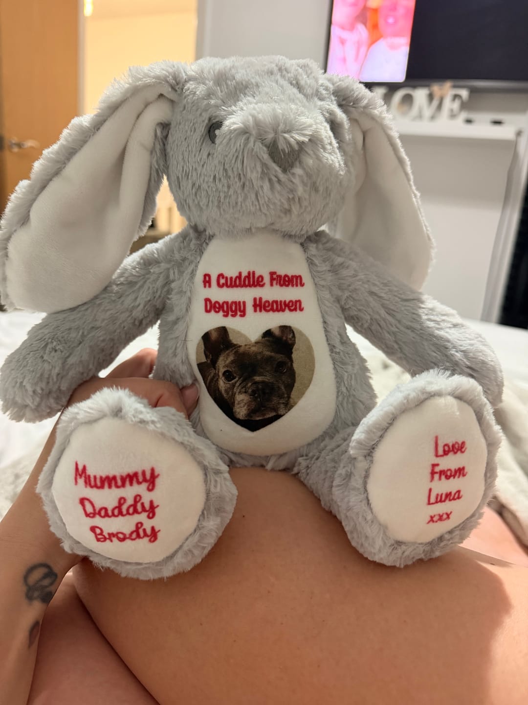 Customer photo review of A Cuddle from Heaven Personalised Photo Teddy Bear
