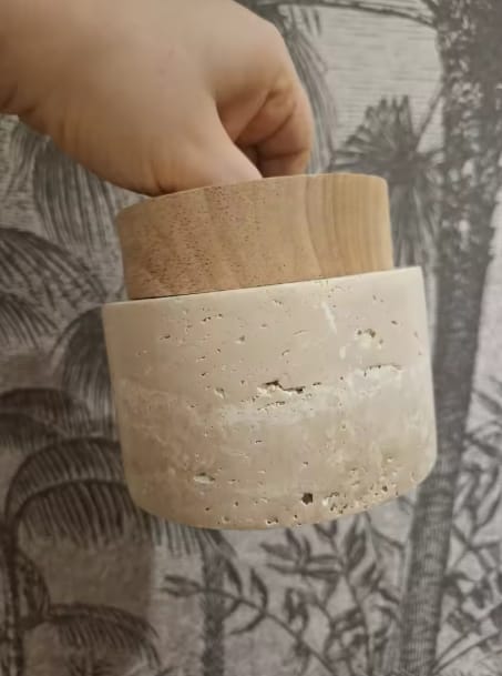 Customer photo review of Spot plafond en travertin & bois | Élégance minérale naturelle