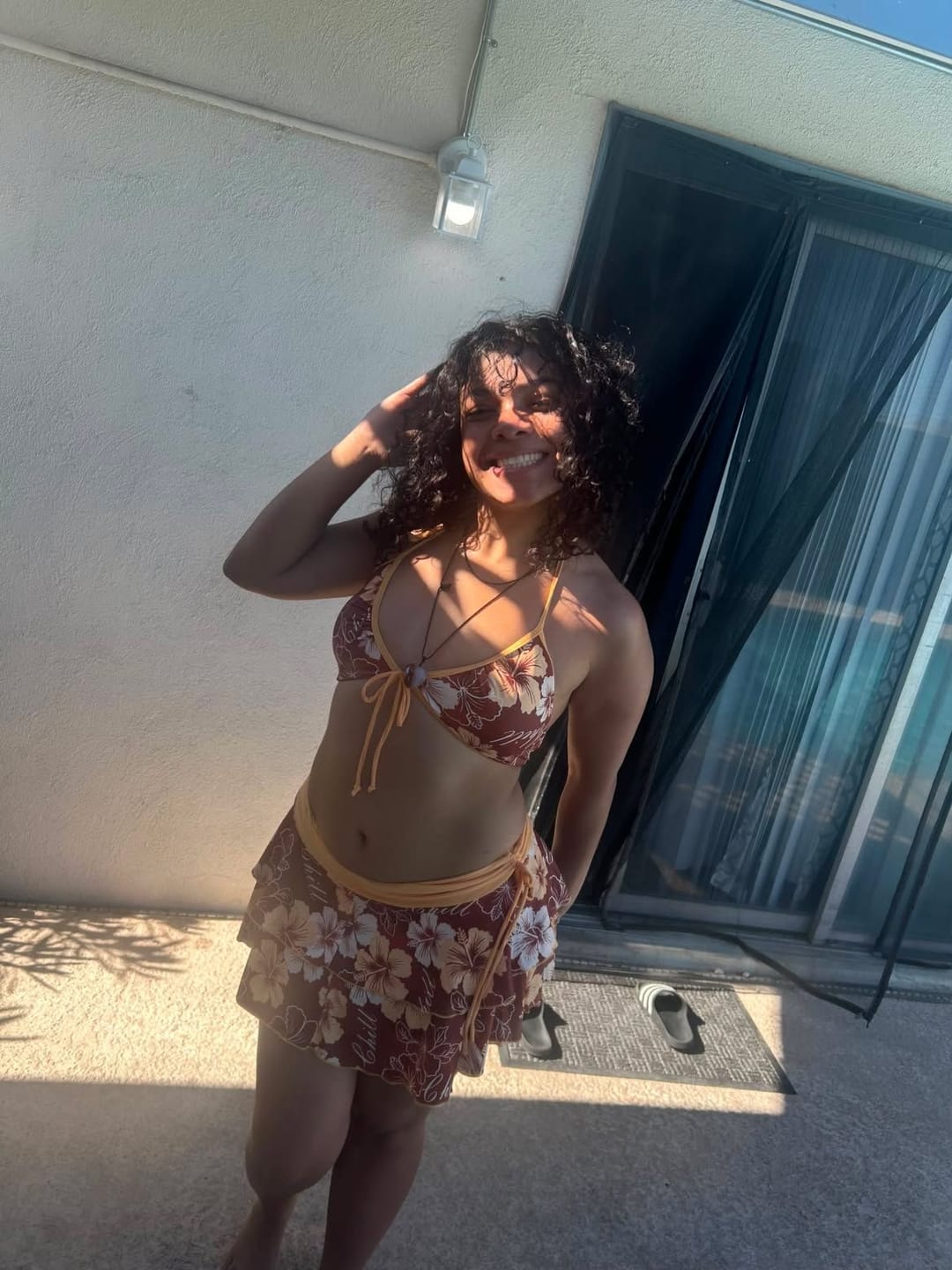 Customer photo review of Pink 1960s Floral Print Tie-Front Layered Bikini Set