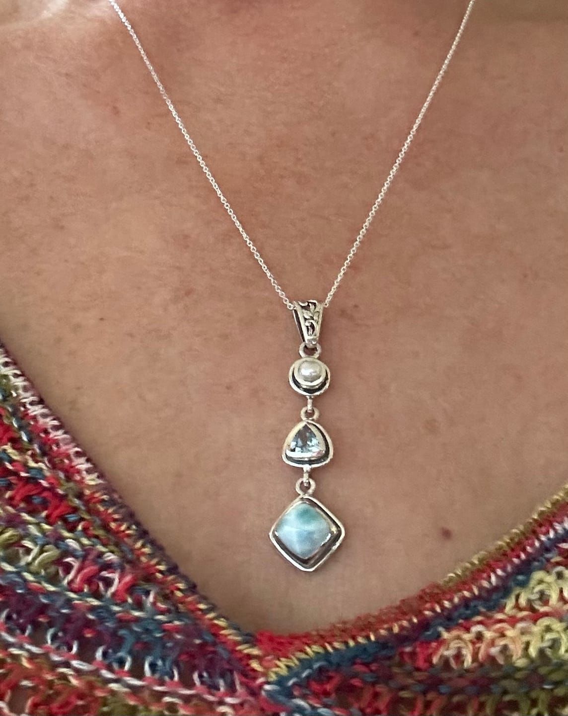 Customer photo review of Silver Larimar Necklace
