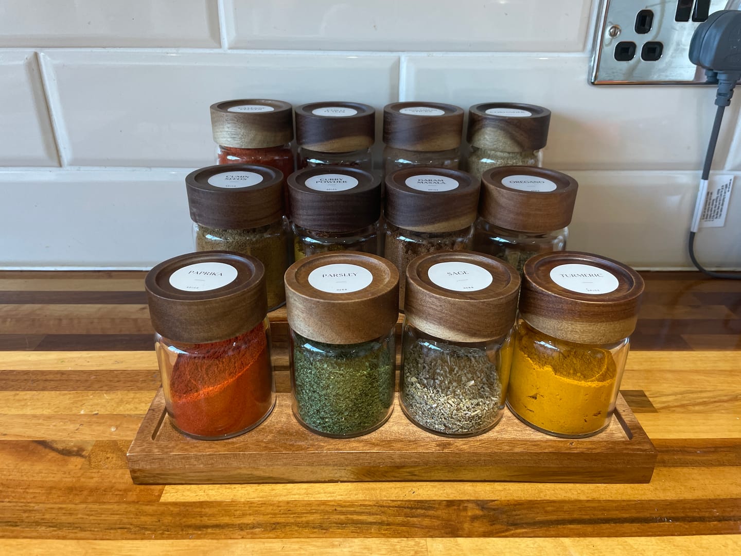 Customer photo review of Acacia Wood Glass Spice Jar 180 ML